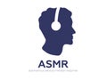 Autonomous sensory meridian response, ASMR logo or icon. Male head profile with headphones, enjoying sounds, whisper or music.