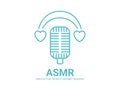 Autonomous sensory meridian response, ASMR logo or icon. Microphone and heart shaped earphones, as a symbol of enjoying sounds,