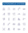 Autonomous systems line icons signs set. Design collection of Autonomous, Systems, Robots, Artificial, Intelligence