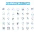Autonomous systems linear icons set. Robotics, Automation, Self-driving, AI, Intelligence, Machine, Computer line vector Royalty Free Stock Photo