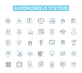 Autonomous systems linear icons set. Robotics, Automation, Self-driving, AI, Intelligence, Machine, Computer line vector