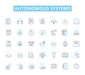 Autonomous systems linear icons set. Robotics, Automation, Self-driving, AI, Intelligence, Machine, Computer line vector Royalty Free Stock Photo