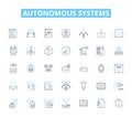 Autonomous systems linear icons set. Robotics, Automation, Self-driving, AI, Intelligence, Machine, Computer line vector