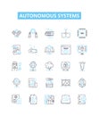 Autonomous systems vector line icons set. Autonomous, Systems, Robotics, AI, Unmanned, Learning, Intelligent