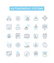 Autonomous systems vector line icons set. Autonomous, Systems, Robotics, AI, Unmanned, Learning, Intelligent