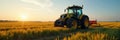 Autonomous tractor navigating field with AI assistance, autonomous system, agriculture