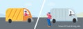 Autonomous truck vs truck driver vector concept
