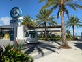 An autonomous vehicle called Beep at a shuttle stop in Lake Nona