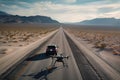 autonomous vehicle and drone racing on deserted highway