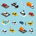 Autonomous Vehicle Isometric Icons Set Royalty Free Stock Photo