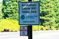 Autonomous vehicle testing zone sign. GoMentum Station is a testing ground for connected and autonomous vehicles