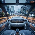 Autonomous vehicle utilizes intelligent system and HUD for city driving Royalty Free Stock Photo