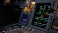 Autopilot control element of an airliner. Panel of switches on an aircraft flight deck. Thrust levers of a twin engined Royalty Free Stock Photo