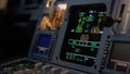 Autopilot control element of an airliner. Panel of switches on an aircraft flight deck. Thrust levers of a twin engined Royalty Free Stock Photo