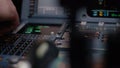 Autopilot control element of an airliner. Panel of switches on an aircraft flight deck. Thrust levers of a twin engined Royalty Free Stock Photo