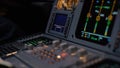 Autopilot control element of an airliner. Panel of switches on an aircraft flight deck. Thrust levers of a twin engined Royalty Free Stock Photo