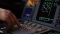 Autopilot control element of an airliner. Panel of switches on an aircraft flight deck. Thrust levers of a twin engined Royalty Free Stock Photo