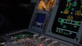 Autopilot control element of an airliner. Panel of switches on an aircraft flight deck. Thrust levers of a twin engined Royalty Free Stock Photo