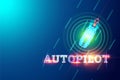 Autopilot inscription, car top view automatically detects the road and obstacles, scans the road, manages independently. 3D