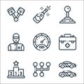 autoracing line icons. linear set. quality vector line set such as race, gear shift, podium, first aid kit, speedometer,