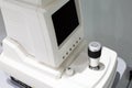 Autorefractor control panel with joystick for precise movement of device toward patient head. Technologies in ophthalmology Royalty Free Stock Photo