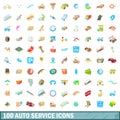 100 autoservice icons set, cartoon style Royalty Free Stock Photo