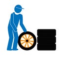 Car mechanic changing tires icon