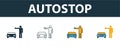 Autostop icon set. Four simple symbols in diferent styles from travel icons collection. Creative autostop icons filled, outline,