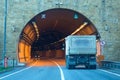 Autotunnel A truck drives into the tunnel Royalty Free Stock Photo