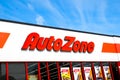 Autozone auto car parts store, OCALA, FLORIDA USA - OCTOBER 22, 2023 front logo facade above entrance. Exterior view in bright