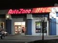 AutoZone lighted sign in Edison on Rt 1 at late evening, NJ USA.