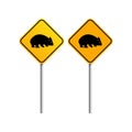 Autralian wildlife wombats road sign with blue sky and cloud background