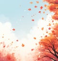 Autum Falling Painting Background. Illustration AI Generative