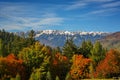 Autum landscap in Bran, in front of Piatra Craiului mountain Brasov, Romania Royalty Free Stock Photo