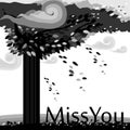 Autum Tree falling leaves miss you black and white illustration vector