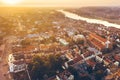 Autumm fog over Kaunas old town, Lithuania Royalty Free Stock Photo