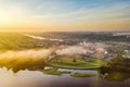 Autumm fog over Kaunas old town, Lithuania Royalty Free Stock Photo