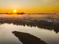 Autumm fog over Kaunas old town, Lithuania Royalty Free Stock Photo