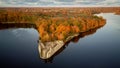 Autumn Aerial Landscapeof Old Koknese Castle Ruins and River Daugava Located in Koknese Latvia. Royalty Free Stock Photo