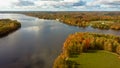 Autumn Aerial Landscapeof Old Koknese Castle Ruins and River Daugava Located in Koknese Latvia. Royalty Free Stock Photo