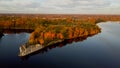 Autumn Aerial Landscapeof Old Koknese Castle Ruins and River Daugava Located in Koknese Latvia. Royalty Free Stock Photo