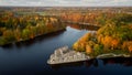 Autumn Aerial Landscapeof Old Koknese Castle Ruins and River Daugava Located in Koknese Latvia. Royalty Free Stock Photo