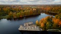 Autumn Aerial Landscapeof Old Koknese Castle Ruins and River Daugava Located in Koknese Latvia. Royalty Free Stock Photo