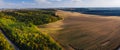 Autumn aerial panoramic drone countryside corn field and forest