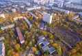 Autumn aerial view to residential area Saltivka in Kharkiv