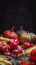 Autumn agricultural still life with fruits and vegetables. Harvest festival holiday concept Royalty Free Stock Photo