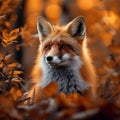 Autumn allure Beautiful red fox in an autumn forest scene