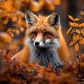 Autumn allure Beautiful red fox in an autumn forest scene