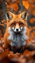 Autumn allure Beautiful red fox in an autumn forest scene