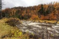 Autumn along river in Adirondack Mountains, New York Royalty Free Stock Photo
